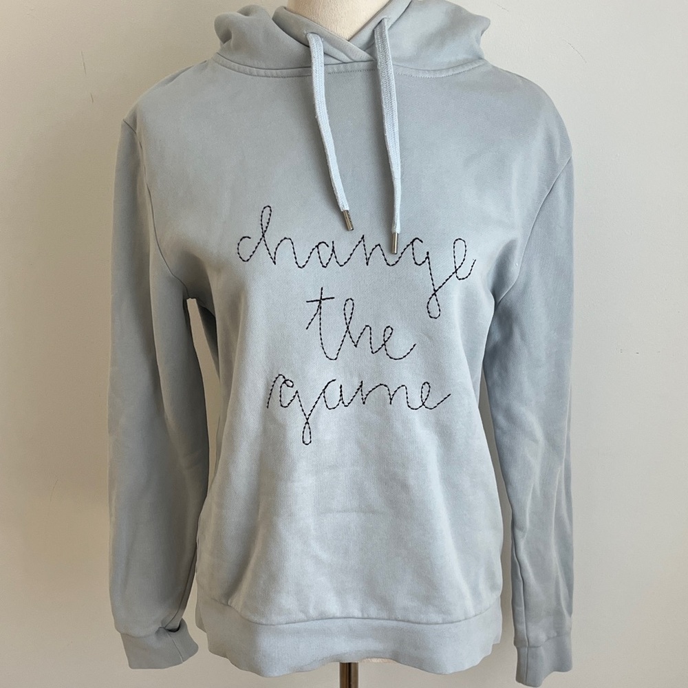 Light Blue Hoodie with Embroidered Text by ARMEDANGELS